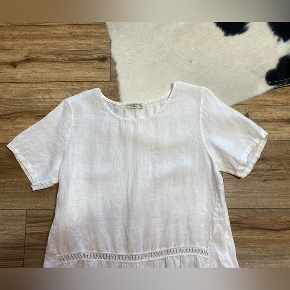 Terzo Millennio White Linen Floral Eyelet Blouse - Picture 4 of 7